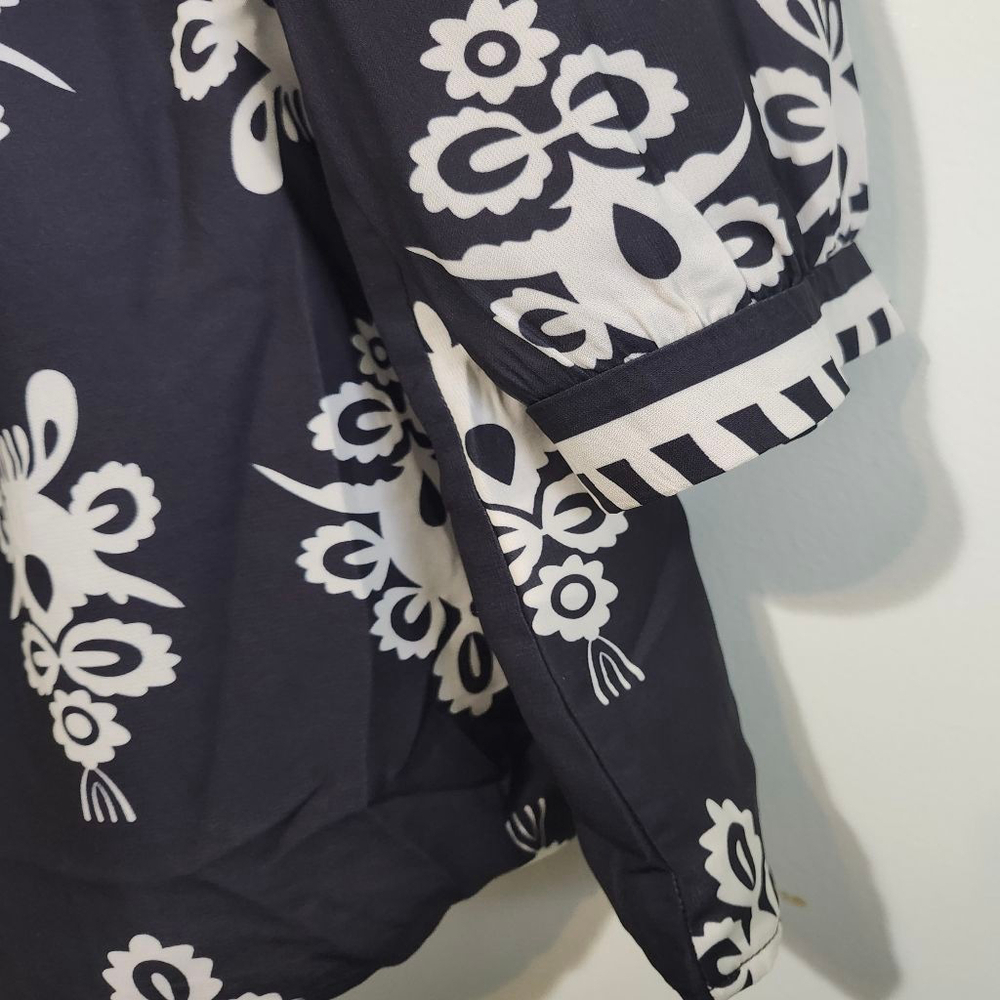 Women's Unbranded Navy & White Printed V-Neck Tunic Top XL - Picture 4 of 6